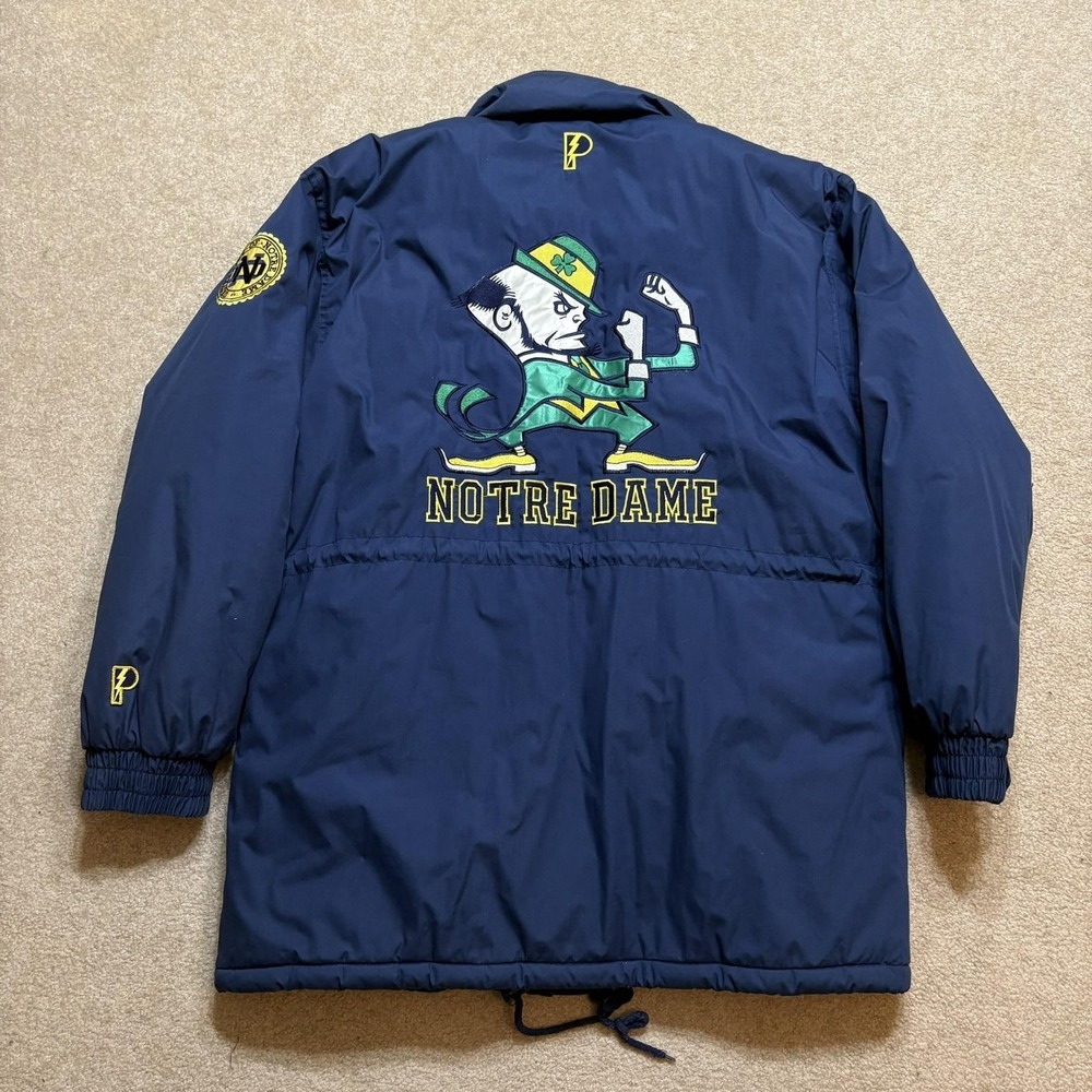 Vtg Notre Dame Fighting Irish Puffer Jacket Mens Large Blue NCAA Pro Player 90s